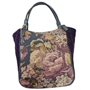Vintage 90s Dark Floral Fairygrunge Whimsigoth Boho Velvet Tapestry Purse